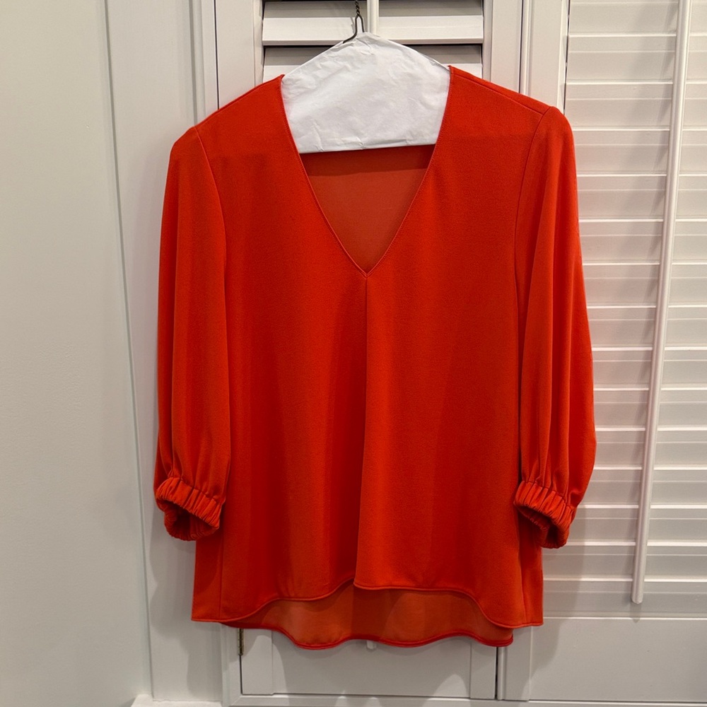 Tibi Bright Orange V-Neck Blouse